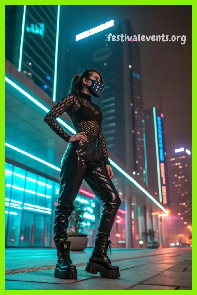 Cyberpunk Rebel Rave Outfit with LED Mask