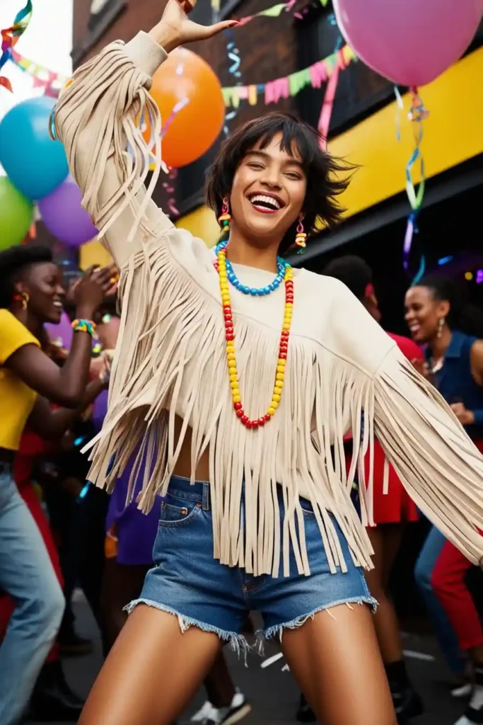 Mardi Gras Fringe Sweatshirt Outfit