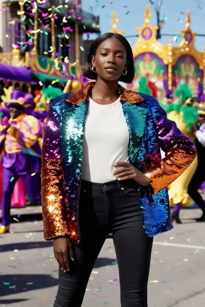 Mardi Gras Sequin Jacket Outfit