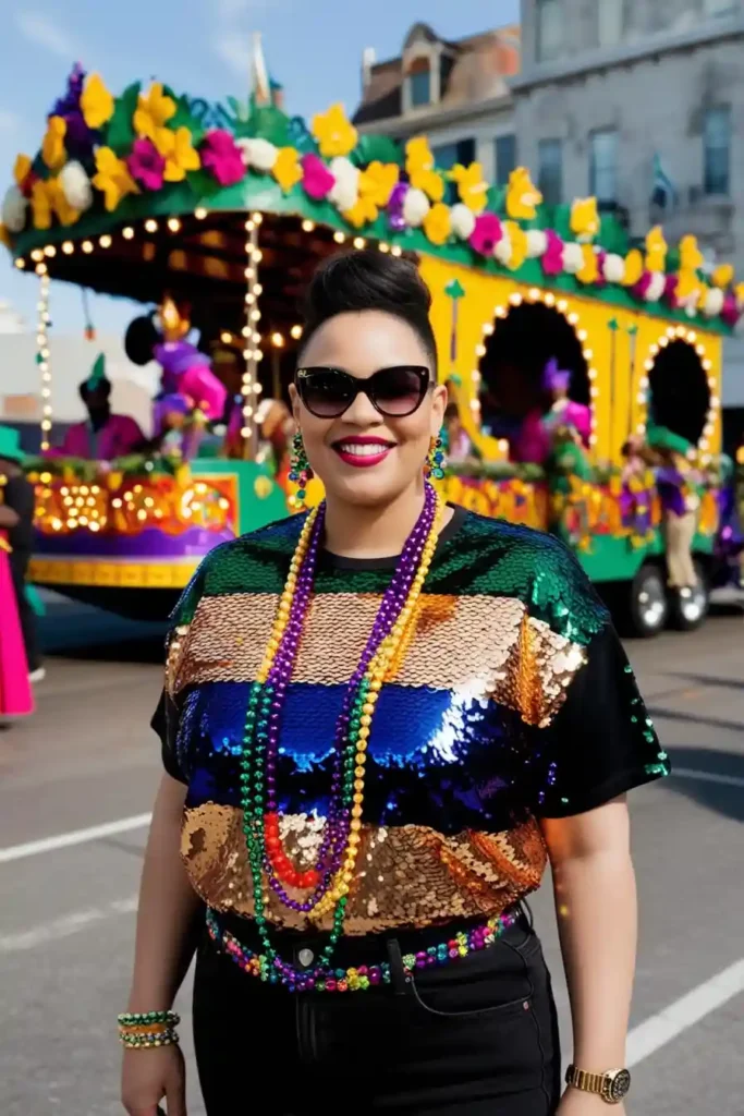 Sequin Mardi Gras Tee Outfit