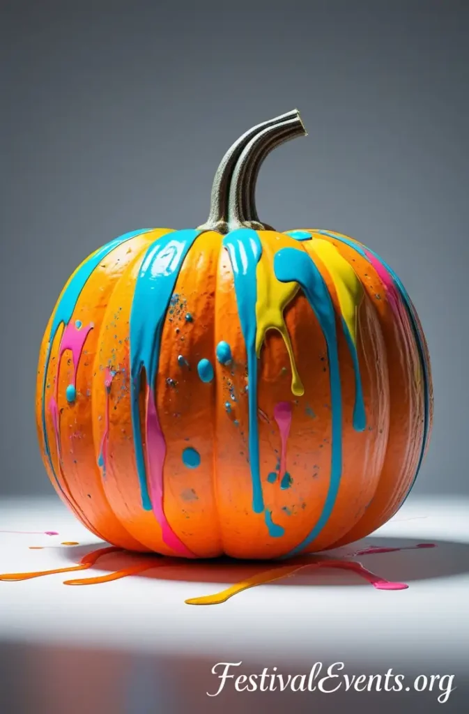Abstract drip paint pumpkin - modern artistic Halloween decoration technique