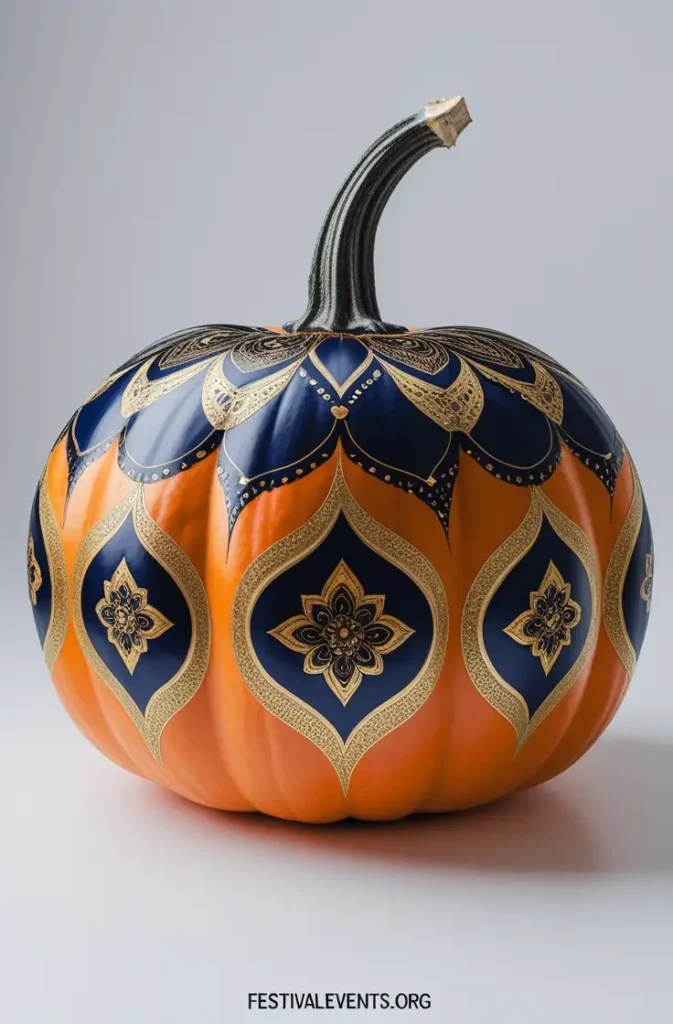 Creative pumpkin painting techniques - geometric mandala Halloween decor inspiration