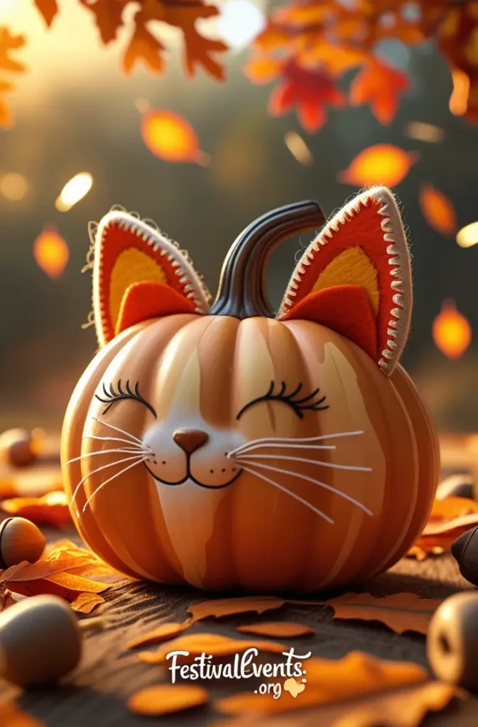 Cute animal-themed pumpkin painting - playful Halloween decorating idea