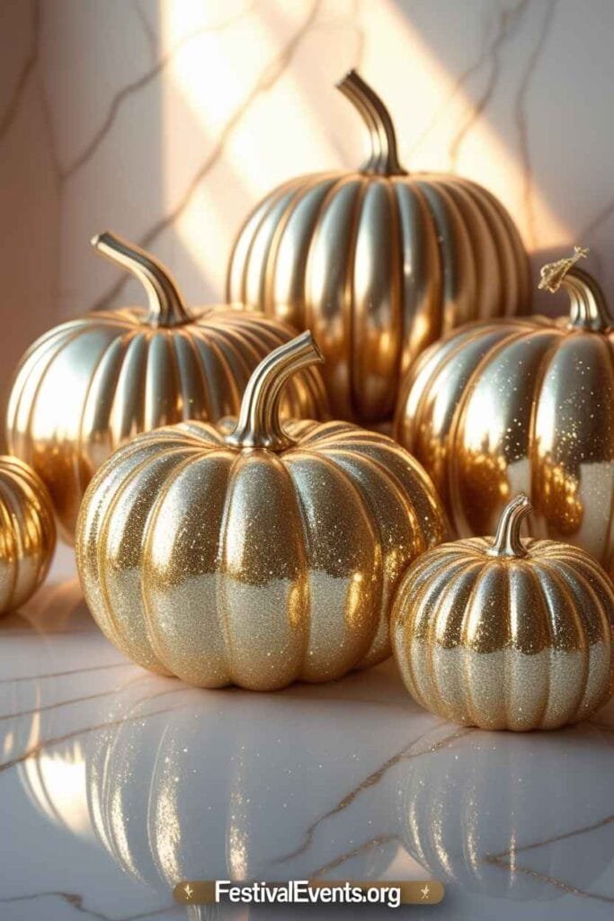 DIY glitter pumpkin decorating ideas - metallic gold autumn home decor craft