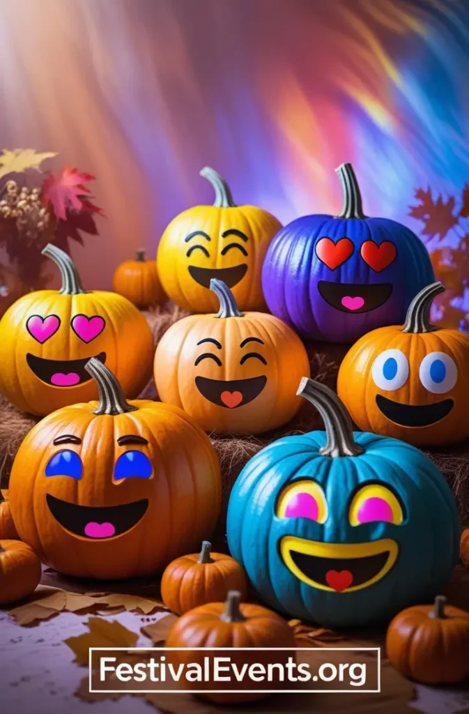Fun emoji pumpkin painting - creative Halloween kids craft project