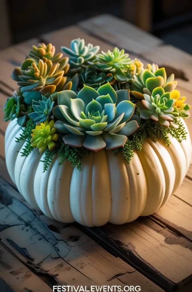 Living succulent pumpkin planter - sustainable autumn garden decoration