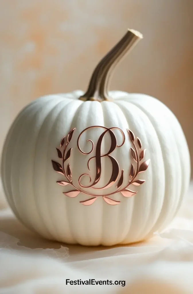 Personalized monogram pumpkin design - elegant fall wedding centerpiece