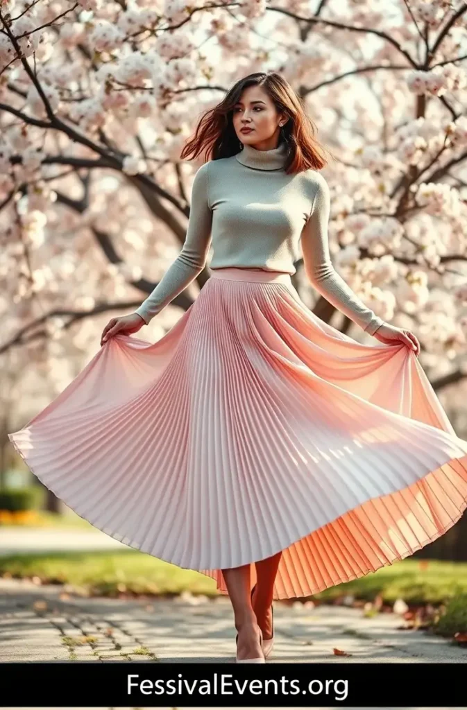 Romantic ballet-inspired Valentine's outfit with blush pleated skirt