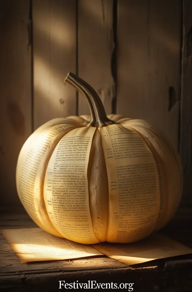 Vintage book page pumpkin craft - literary Halloween decorating ideas