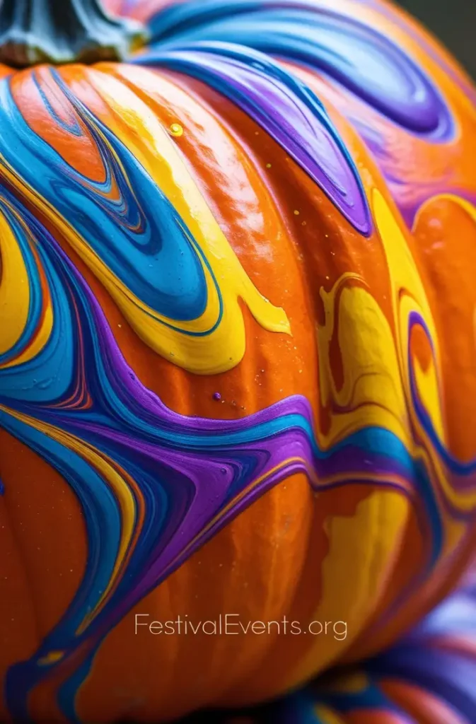 Water marble pumpkin painting - artistic Halloween home decor craft