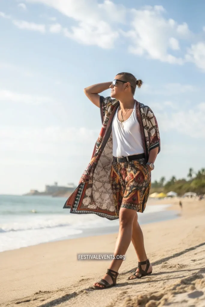 Comfortable shorts and tank outfit for Barefoot Country Music Fest featuring practical layering for sun protection and temperature changes.