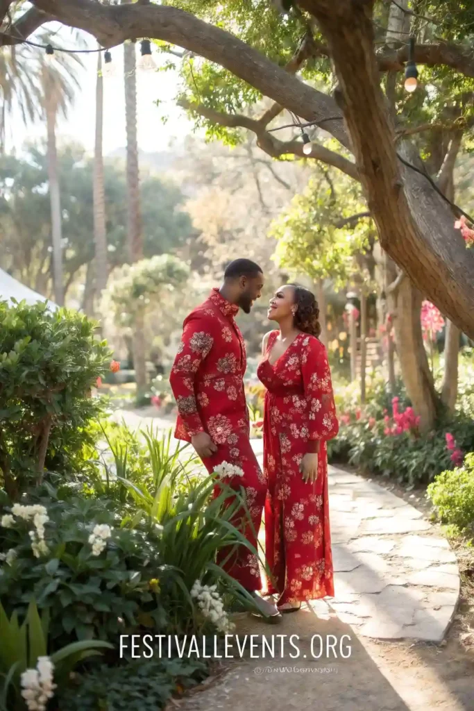 Couple in matching floral Valentine's Day outfits