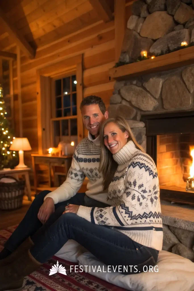 Couple in matching winter Valentine's Day outfits