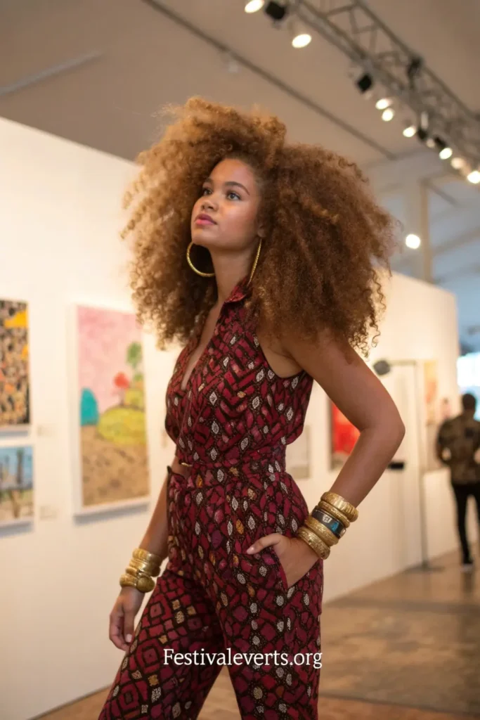 Curly Afro with Gold Cuffs