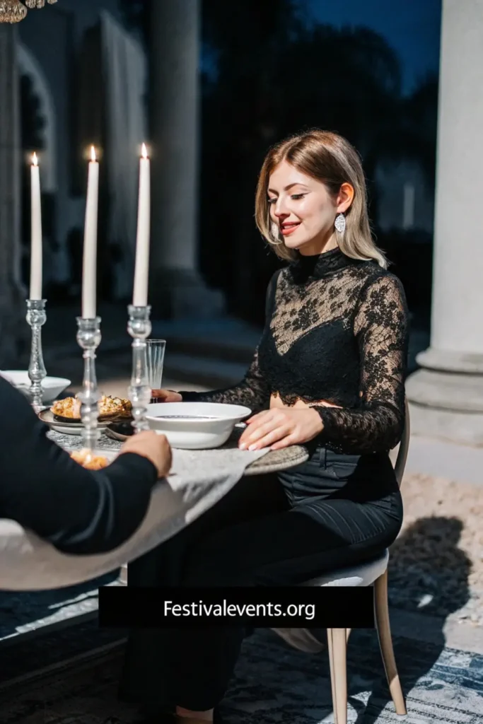 Cute Valentines outfits for women - lace top and pencil skirt combo