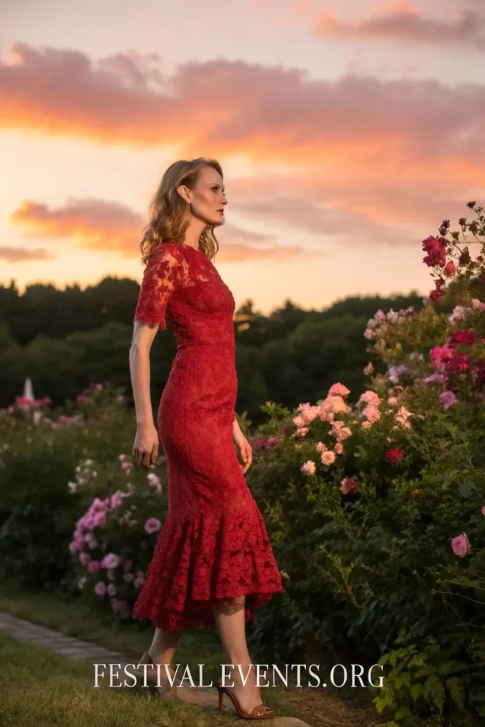 Cute Valentines outfits for women - red ruffled lace dress for date night