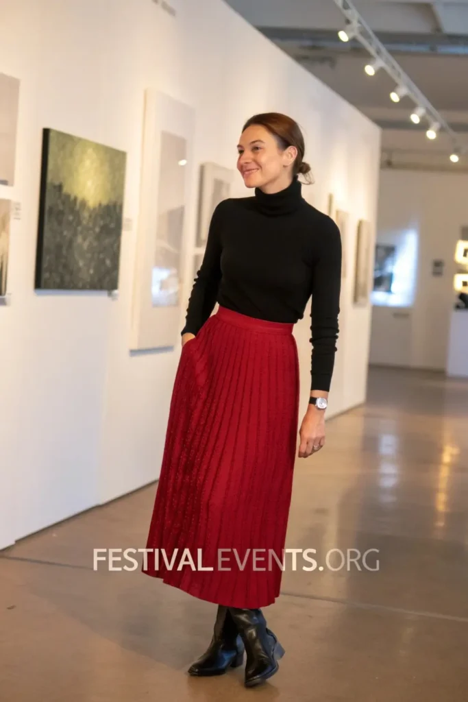 Cute Valentines outfits for women - turtleneck and midi skirt combo