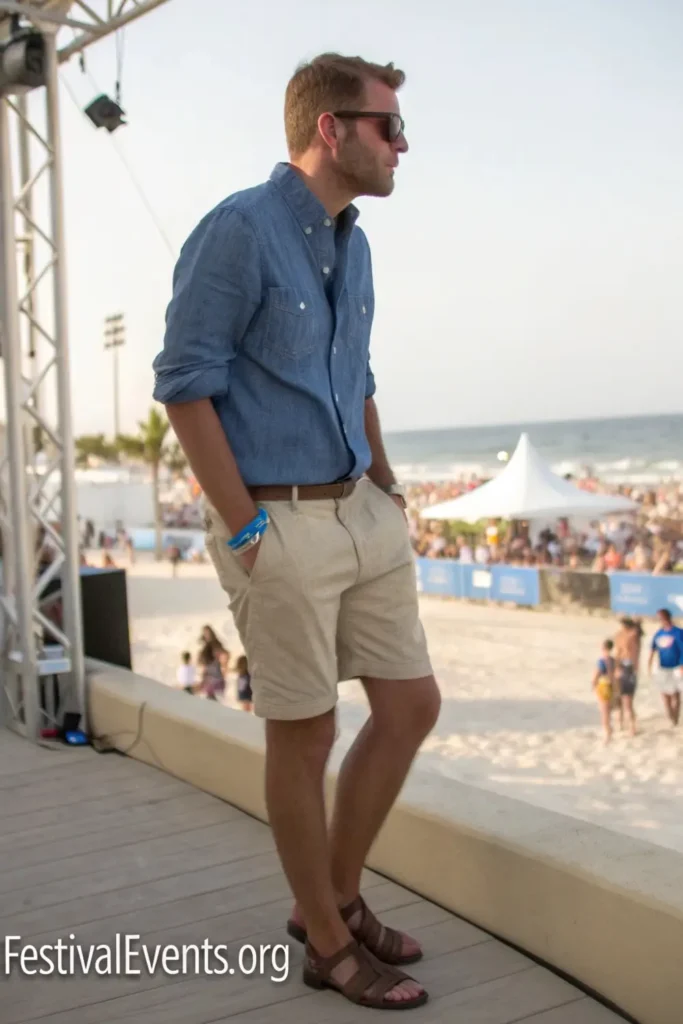 Elevated linen shorts outfit for Barefoot Country Music Fest featuring breathable fabrics and practical styling for comfort in hot weather.