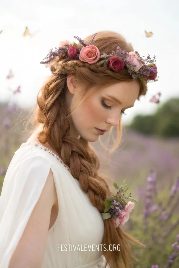 Halo Braid with Fresh Flowers