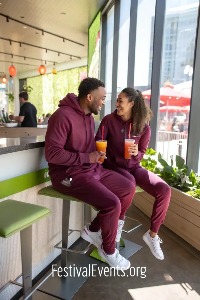 Valentine's Day couple in matching athleisure wear