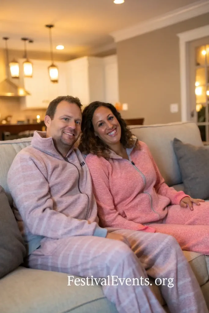 Valentine's Day couple in matching comfortable outfits