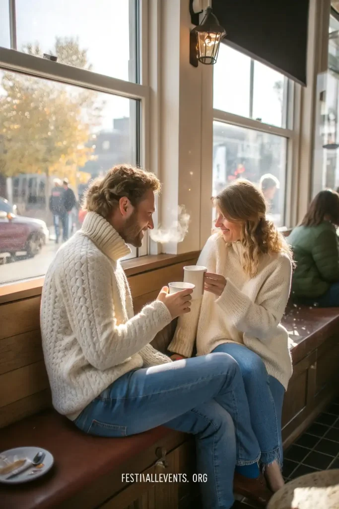 Valentine's Day couple in matching cream sweaters