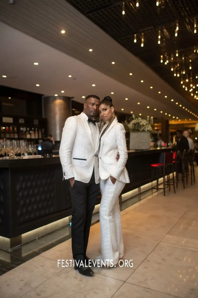 Valentine's Day couple in matching monochrome outfits