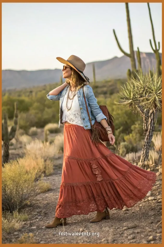 Boho Western Fusion outfit with maxi skirt