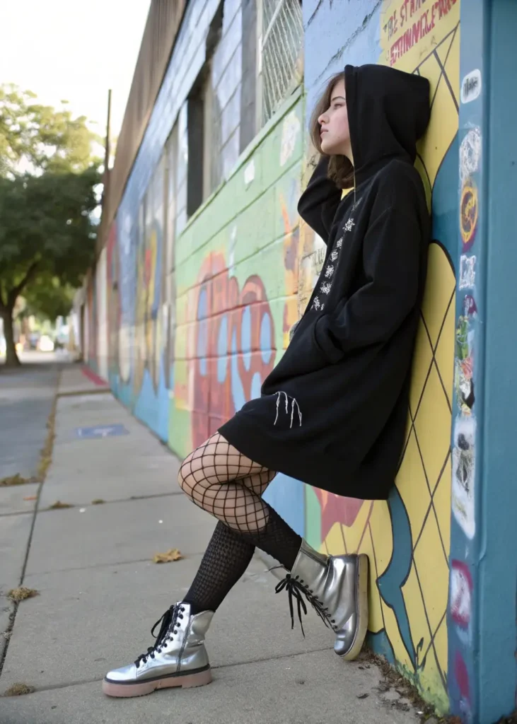 Hoodie Dress & Combat Boots