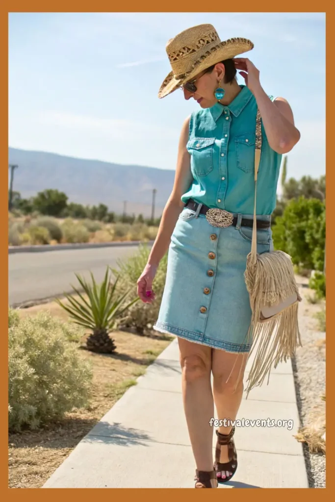 Summer western outfit with straw hat and skirt