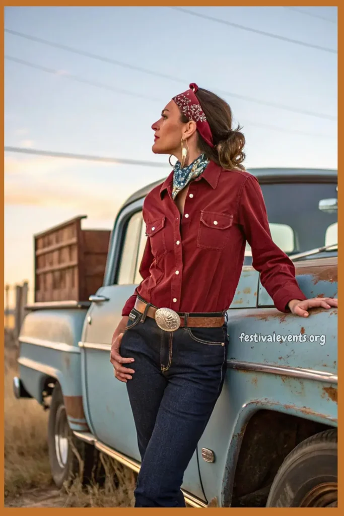 Vintage-inspired cowgirl outfit with concho belt