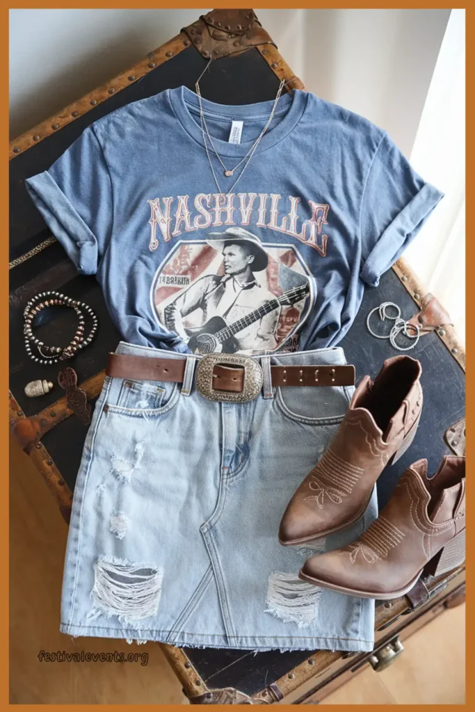 Denim Skirt & Graphic Band Tee