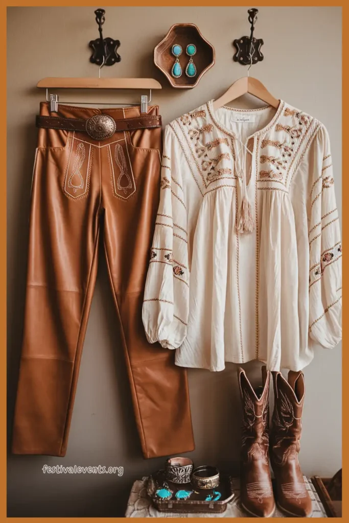 Leather Pants & Western Blouse