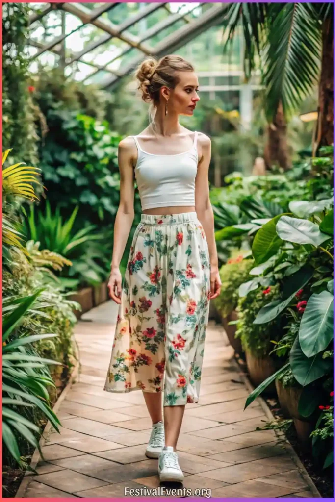 Spring outfit with cropped tank and high-waisted skirt, demonstrating how to balance casual and feminine elements for spring.
