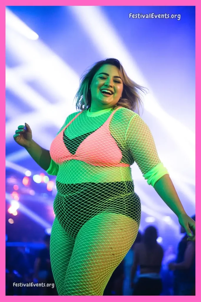 Neon fishnet bodysuit