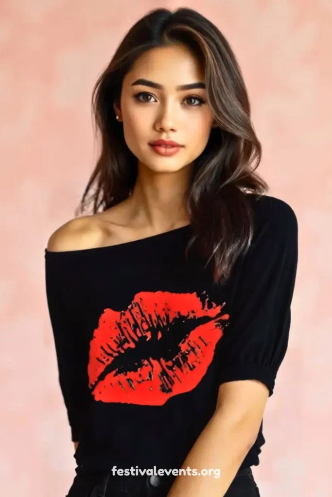 Off-shoulder lips print tee