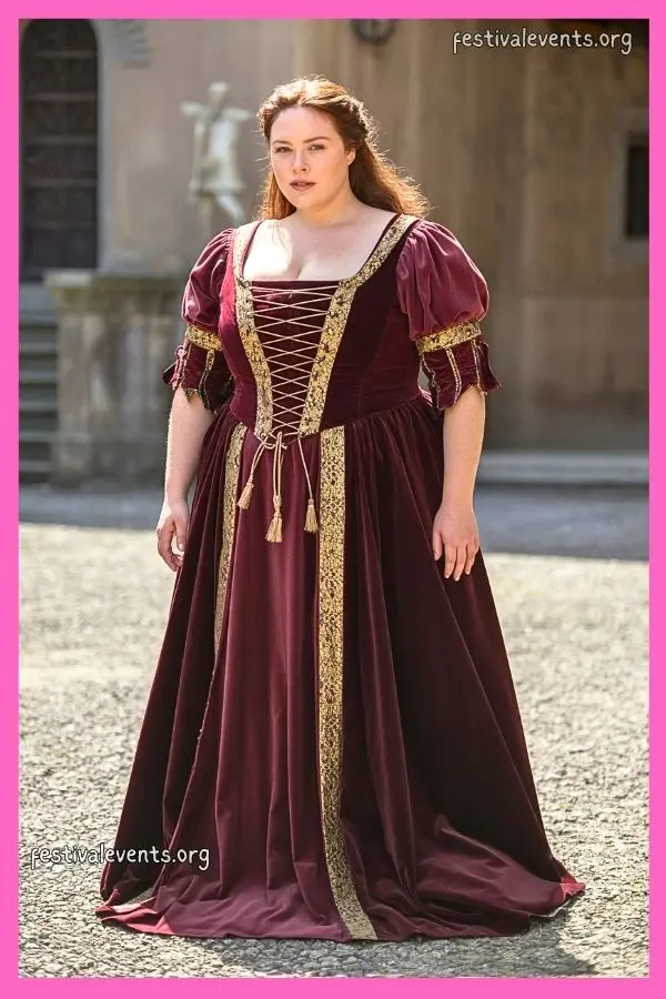 Burgundy renaissance dress plus size