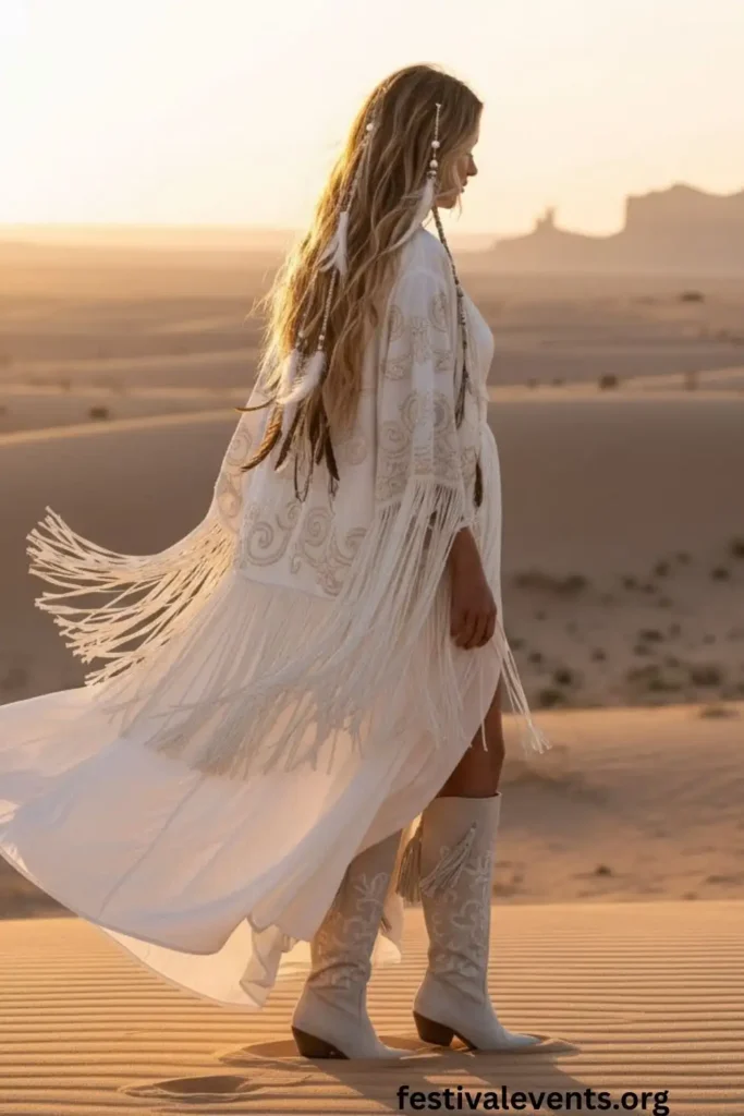 Boho white cowgirl dress outfit