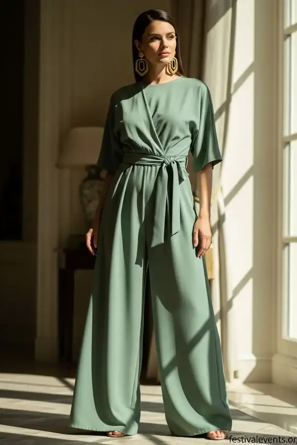 Green jumpsuit baby shower outfit
