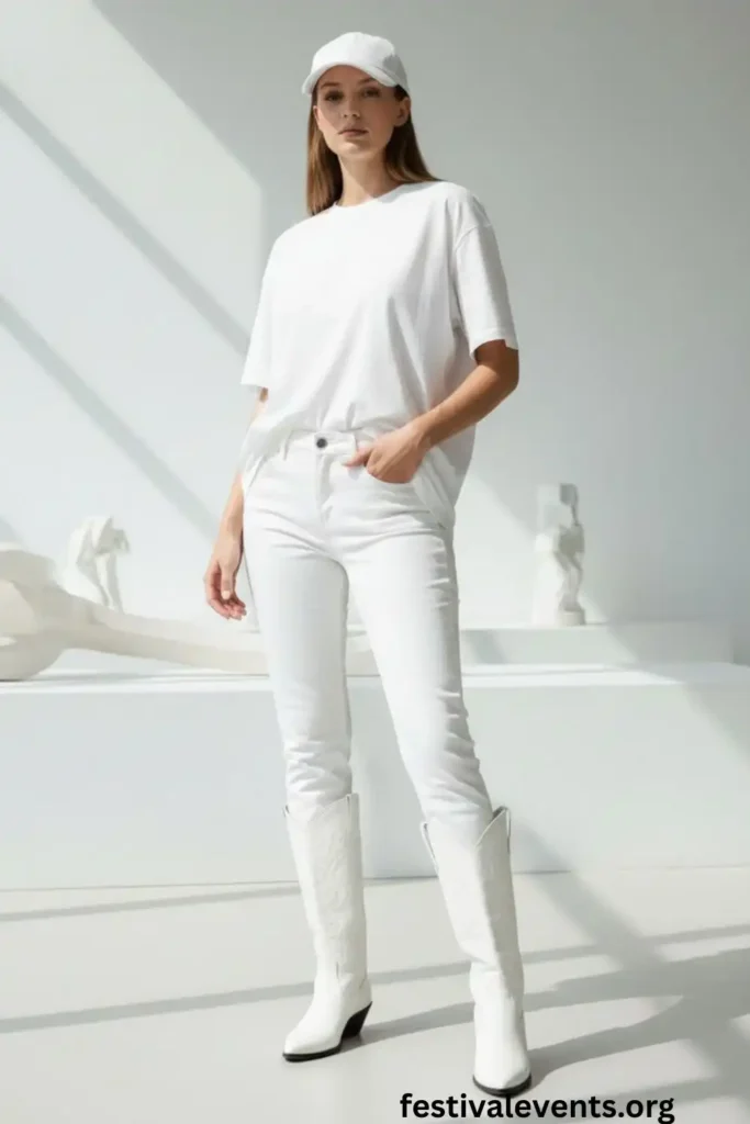 Minimalist white cowgirl casual outfit