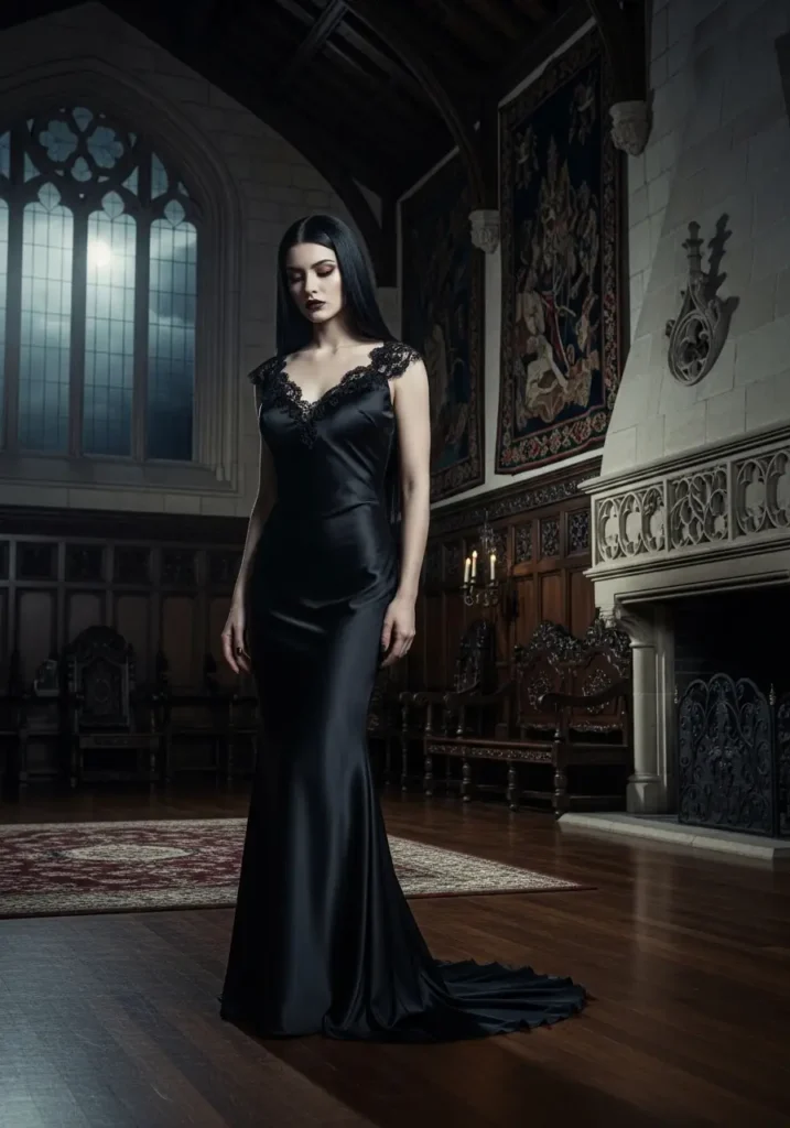 Morticia Addams dark hair costume