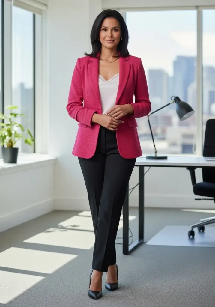 Pink blazer professional outfit
