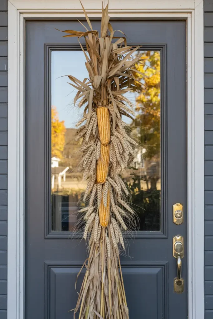 Autumn Home Entry Decor Ideas Using Wheat and Husk