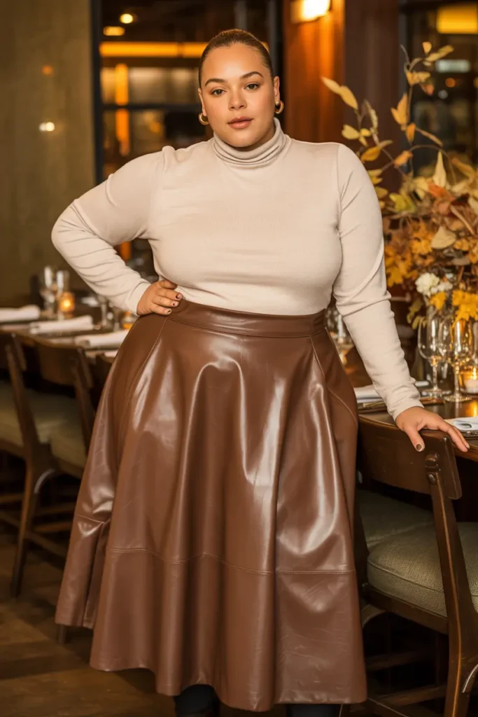 Body-flattering thanksgiving leather style curvy