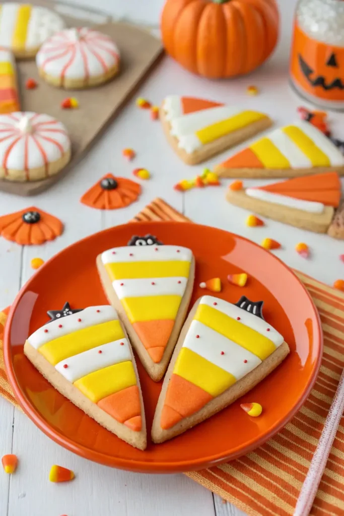 Candy corn shaped Halloween cookies