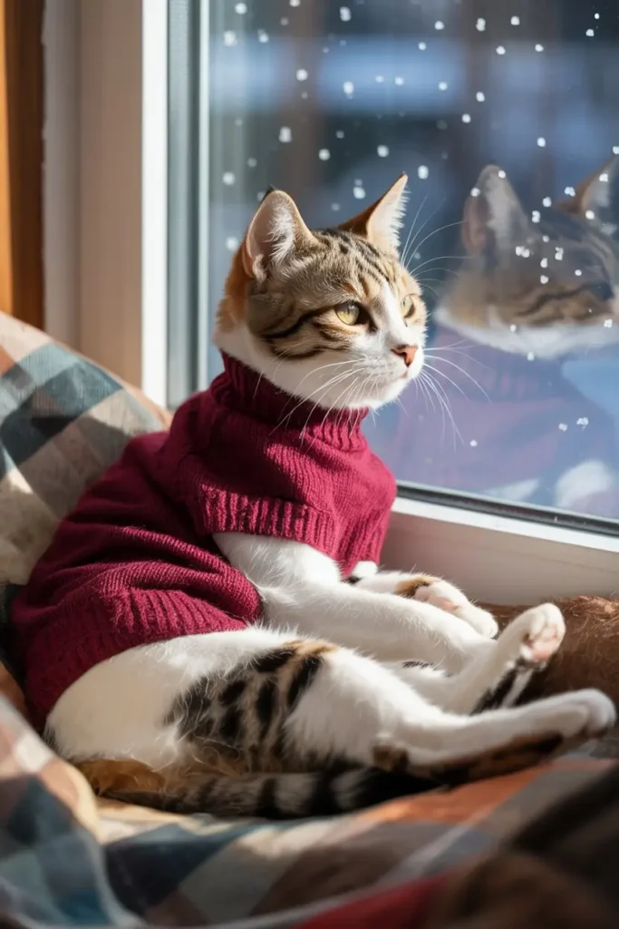 Cat in cozy holiday sweater