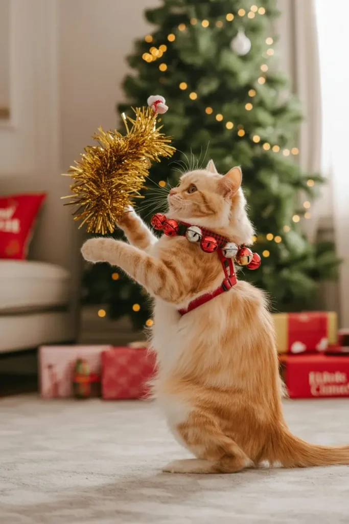Cat jingle bell harness close-up.