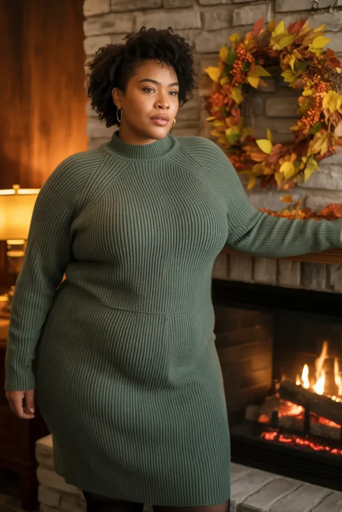 Cozy sweater dress fashion thanksgiving curvy