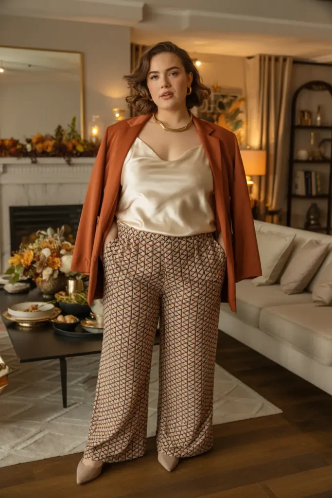 Curvy Thanksgiving looks palazzo pants