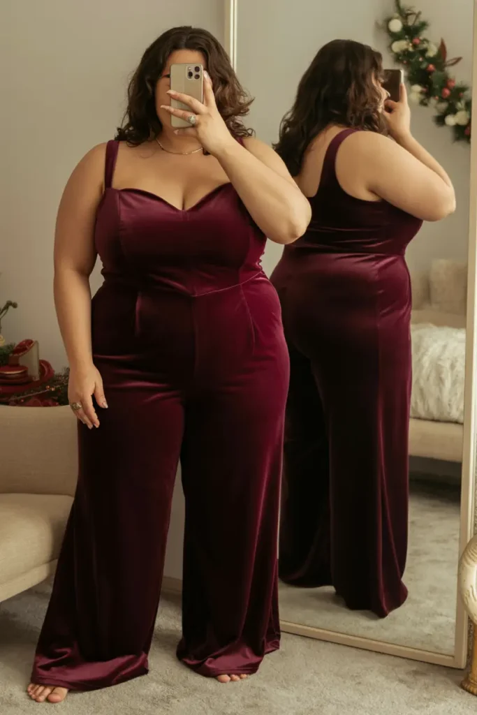 Curvy christmas party velvet jumpsuit
